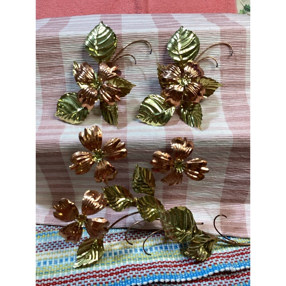 Homco Home Interiors MCM Brass & Copper Metal Wall Art Dogwood Flowers x3